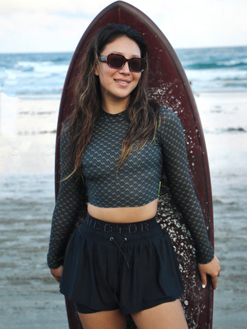 Kaleido Long Sleeve Rash Guard Crop Top